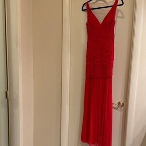 Hailey Logan Red Ruched V-Neck Maxi Dress